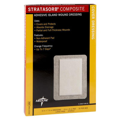 Medline Industries Inc Stratasorb Composite Island Dressing 6x7-1/2" 4 Layer Non-Adherent Adhs Abs LF  - MSC3068
