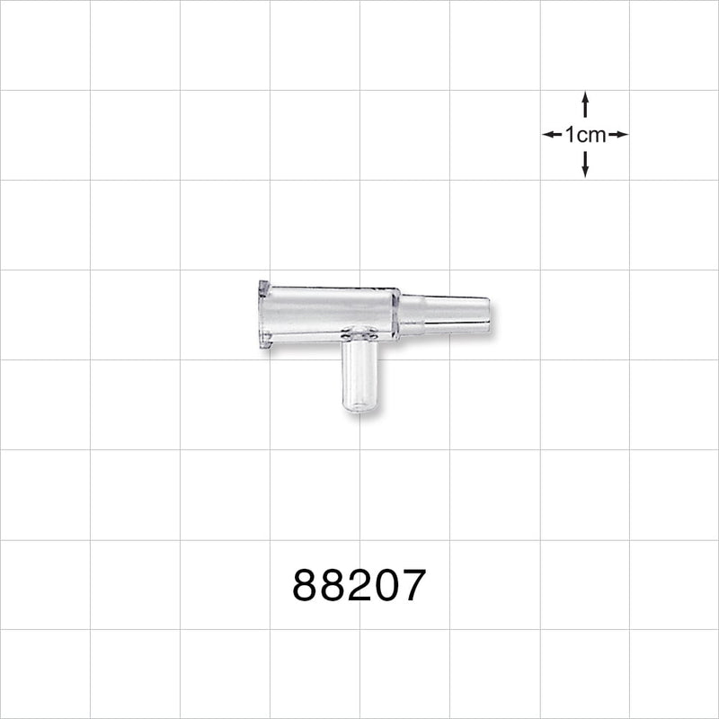 T Connector, Female Luer Lock, Male Luer Slip, Tubing Port - 0.086 inch ID / 0.165 inch OD Port (2.18 mm/4.19 mm) - 88207