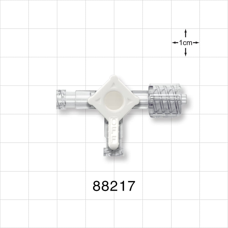 3-Way Stopcock, 2 Female Luer Locks, Swivel Male Luer Lock - 0.106 inch Thru Hole (2.69 mm); 50 psi - 88217