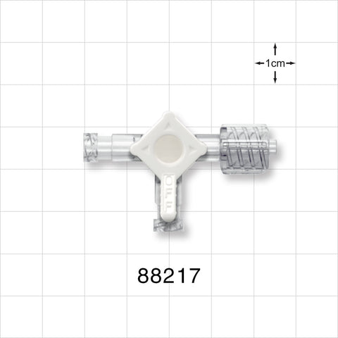 3-Way Stopcock, 2 Female Luer Locks, Swivel Male Luer Lock - 0.106 inch Thru Hole (2.69 mm); 50 psi - 88217