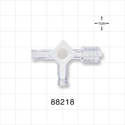 4-Way Stopcock, 2 Female Luer Locks, Swivel Male Luer Lock - 0.106 inch Thru Hole (2.69 mm); 50 psi - 88218