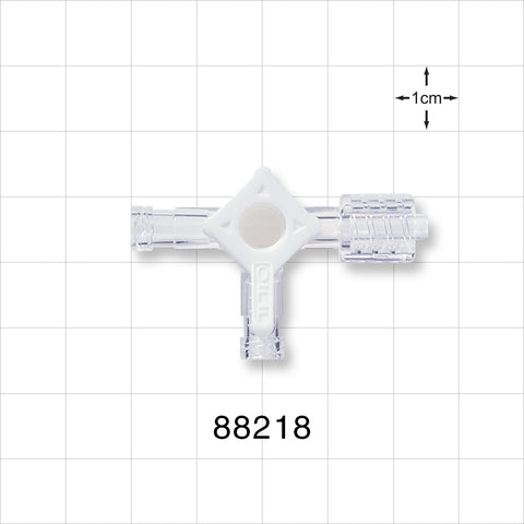 4-Way Stopcock, 2 Female Luer Locks, Swivel Male Luer Lock - 0.106 inch Thru Hole (2.69 mm); 50 psi - 88218