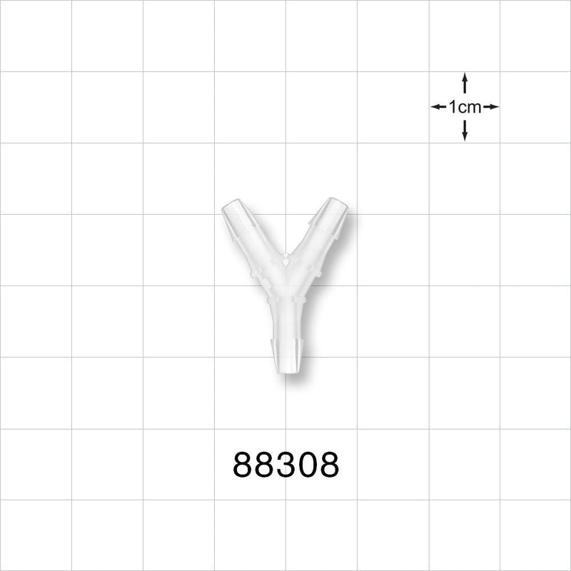 Y Connector, Barbed, Natural - Fits 1/8 inch ID Tubing (0.125 inch, 3.18 mm) - 88308