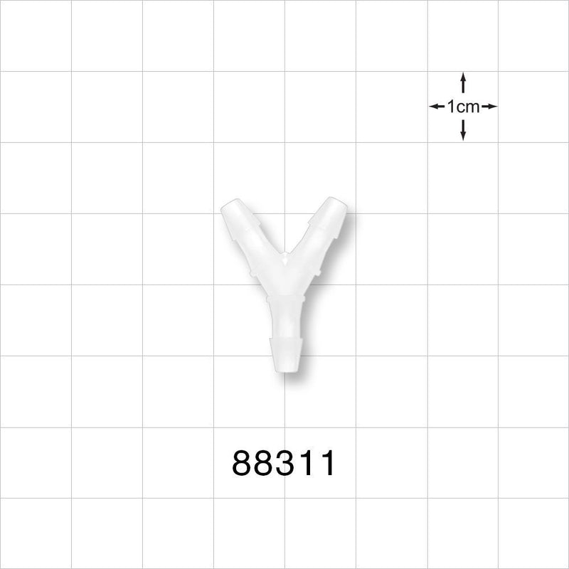 Y Connector, Barbed, Natural - Fits 1/8 inch ID Tubing (0.125 inch, 3.18 mm) - 88311