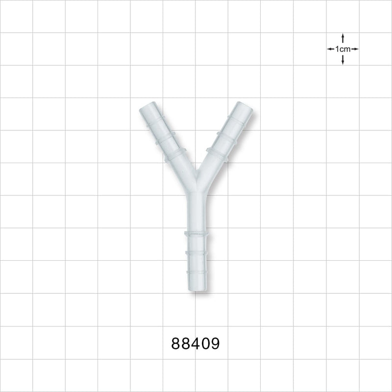 Y Connector, Reducer, Barbed, Natural - Fits 3/16 inch (0.188 inch, 4.76 mm); 1/4 inch (0.25 inch, 6.35 mm); 5/16 inch (0.313 inch, 7.94 mm) ID Tubing - 88409