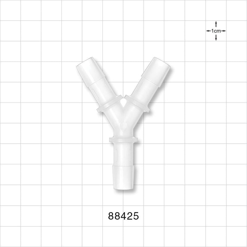 Y Connector, Barbed, Natural - Fits 3/8 inch ID Tubing (0.375 inch, 9.53 mm) - 88425