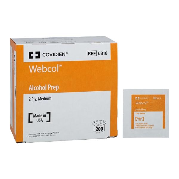Cardinal Health  Webcol Prep Pad Alcohol 2 Ply Medium, 20 BX/CA- 6818