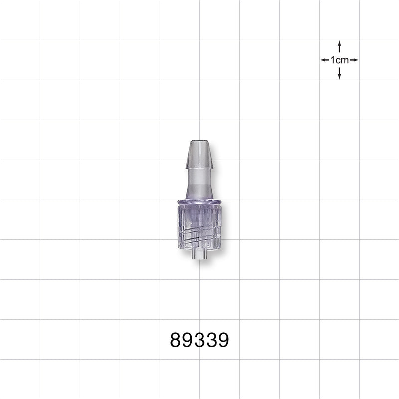 Male Luer w/Spin Lock, Barbed, Clear - Fits 3/16 inch ID Tubing (0.188 inch, 4.76 mm) - 89339
