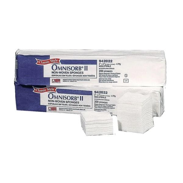 Tidi Products LLC  Omnisorb II Rayon/Polyester Blend Gauze Sponge 2x2" 4 Ply Non-Sterile NWvn LF, 25 PK/CA - 942022