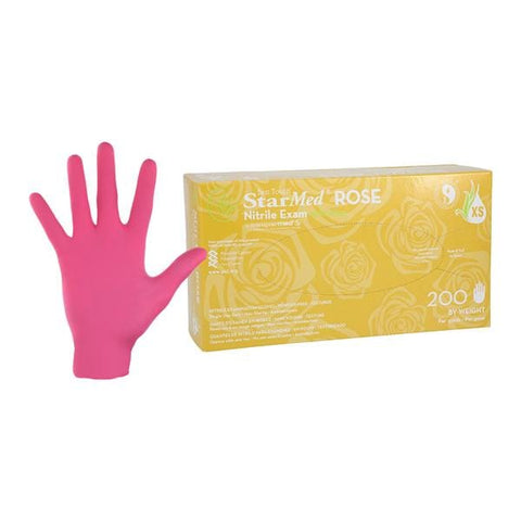 HARPS, Inc. -Starmed Nitrile Exam Gloves X-Small Rose Non-Sterile, 10 BX/CA SMNR201