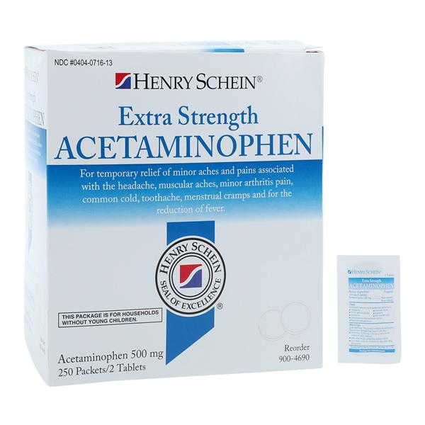 Henry Schein Inc. Henry Schein Pain Reliever/Fever Reducer Tablets 500mg Extra Strength Pouch 250x2/Box, 12 BX/CA - 9004690
