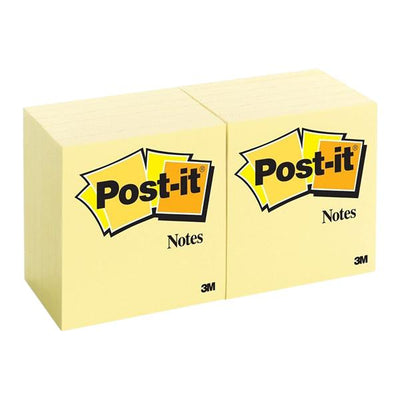 3M Business Products Notes 3 in x 3 in Canary Yellow 100 Sheets/Pad 12/Pack 12/Package - 172510