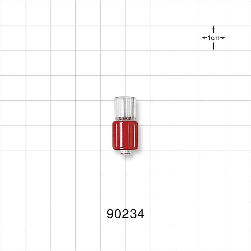 Male Luer w/Red Spin Lock, Tubing Port, Clear - 0.252 inch - 0.24 inch ID (6.40 mm - 6.1 mm) - 90234