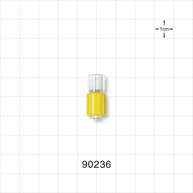 Male Luer w/Yellow Spin Lock, Tubing Port, Clear - 0.252 inch - 0.24 inch ID (6.40 mm - 6.1 mm) - 90236