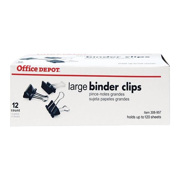 Office Depot Business Services Office Depot Brand Binder Clips Large 2 in Wide Black 12/Box 12/Box - 308957