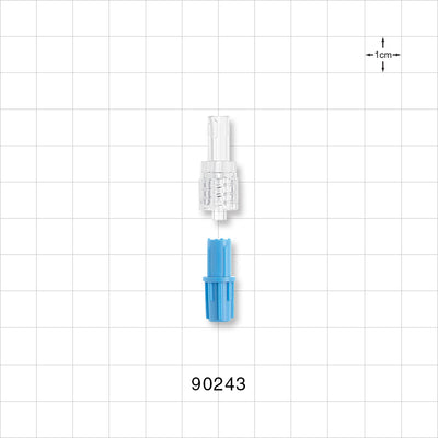 Male Luer w/Spin Lock, Tubing Port, Clear w/Blue Vented Cap - 0.152 inch - 0.135 inch ID (3.86 mm - 3.43 mm) - 90243