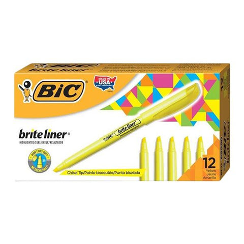 Bic Corporation BIC Brite Liner Highlighters Yellow 12/Box 12/Package - 375030