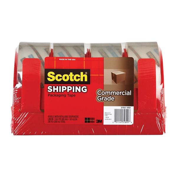 3M Business Products Packaging Tape w/ Dispenser 1 7/8 in x 54.6 Yd Clear 4/Pack 4/Package - 547174