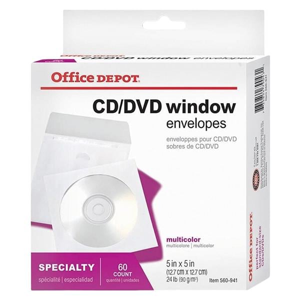 Office Depot Business Services Office Depot Brand CD/DVD Envelopes 5 in x 5 in 24 Lb 50/Pack 50/Package - 560941