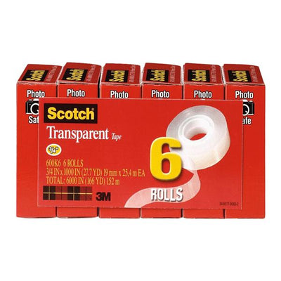 Office Depot Business Services Scotch Clear Transparent Tape 1 in Core 3/4 in x 1000 in 6/Pack 6/Package - 599284