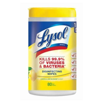 Reckitt & Colman Inc. Lysol Disinfecting Wipes Lemon & Lime Blossom Scent Tub Of 80 80/Package - 512112