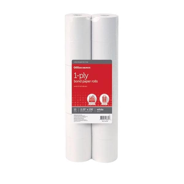 Office Depot Business Services Single-Ply Paper Rolls 2 1/4 in x 130 ft White 12/Package - 108862