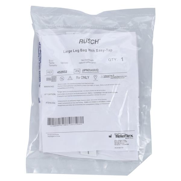 | Teleflex LLC Easy Tap Urinary Leg Bag 1000mL Disposable Anti-Reflux Valve - 452932