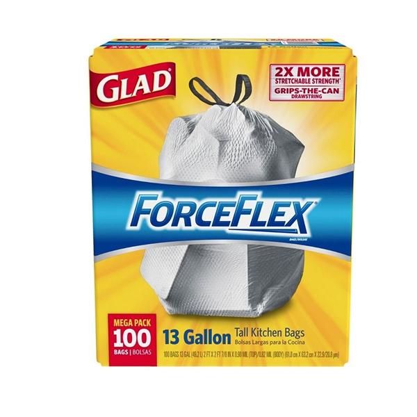 Office Depot Business Services Glad ForceFlex Drawstring Trash Bags 13 Gallons White 100/Box - 667653