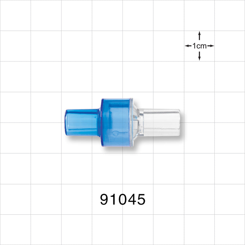 High-Flow Check Valve, Blue Inlet, Clear Outlet - Both Ports 0.256 inch ID/0.366 inch OD (6.5 mm/9.3 mm); <1 psi CP - 91045