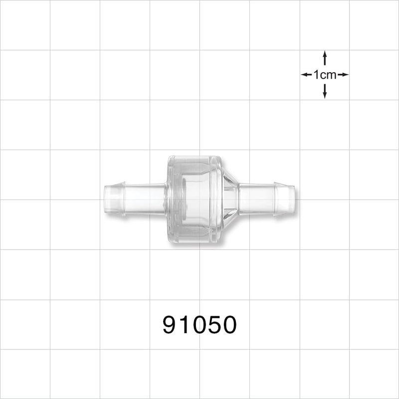 High-Flow Check Valve, Barbed - Fits 1/4 inch ID Tubing (0.25 inch; 6.35 mm); 0.075 psi CP - 91050