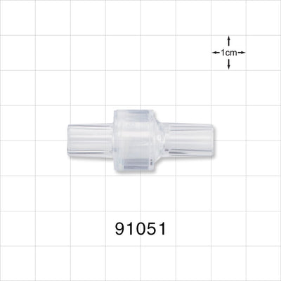 High-Flow Check Valve, Tubing Port Inlet, Tubing Port Outlet - Fits 1/4 inch OD Tubing (0.25 inch, 6.35 mm); 0.0696 psi CP - 91051