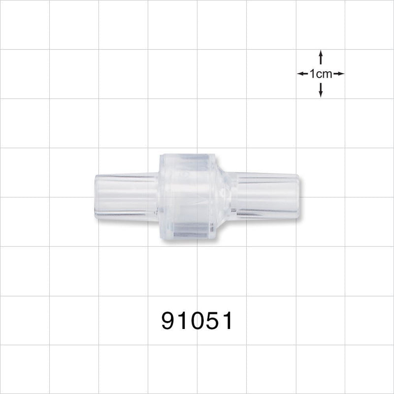 High-Flow Check Valve, Tubing Port Inlet, Tubing Port Outlet - Fits 1/4 inch OD Tubing (0.25 inch, 6.35 mm); 0.0696 psi CP - 91051