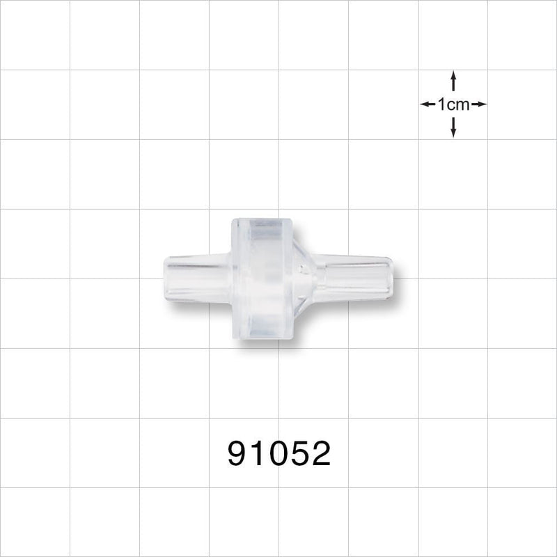 High-Flow Check Valve, Tubing Port Inlet, Tubing Port Outlet - Fits 1/8 inch OD Tubing (0.125 inch, 3.18 mm); 0.029 psi CP - 91052