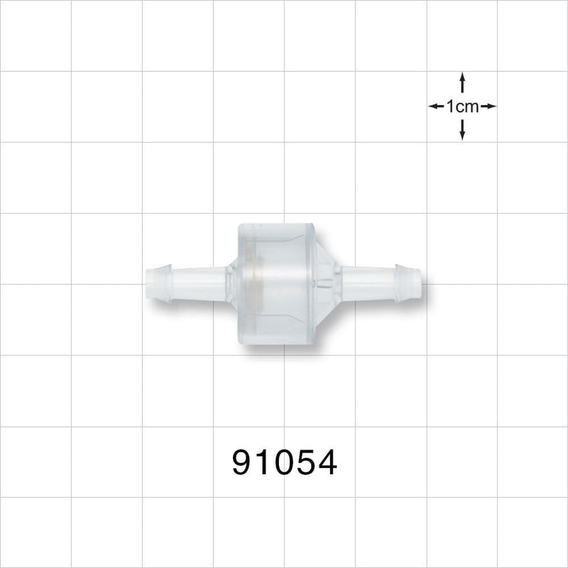 High-Flow Check Valve, Barbed - Fits 3/16 inch ID Tubing (0.188 inch, 4.76 mm); 0.055 psi CP - 91054