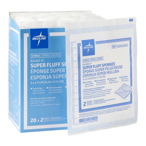 Medline Industries Inc Bulkee Fluff Gauze Sponge 6x6-3/4" Sterile Diagonal LF, 12 BX/CA - NON25852