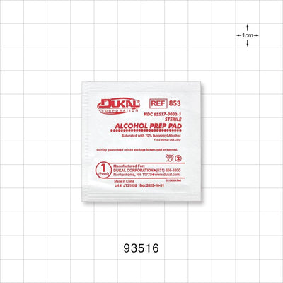 DUKAL Sterile Alcohol Prep Pads - 1.2 inch x 2.45 inch (30.57 mm x 62.2 mm) - 93516