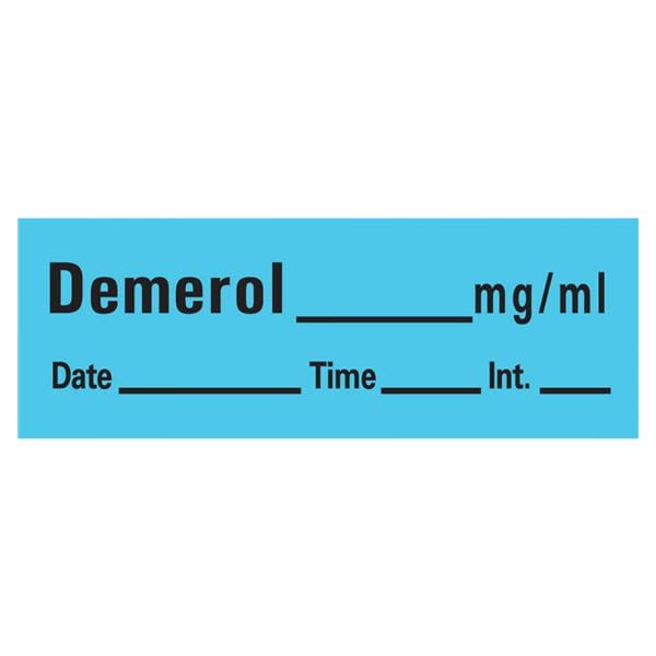 Precision Dynamics Corp. Tape Anesthesia 1-1/2x1/2: Removable Label: Demerol Roll RL - AN-46