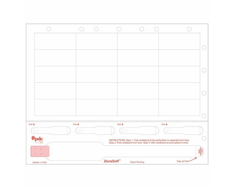 PDC Durasoft® Laser Wristband/Label, Tamper Evident, Paper, 2 1/2"x1", Adult, White, 20 Labels per Sheet, 4 Pks of 250 Sheets per Case | 9502W-11-PDR