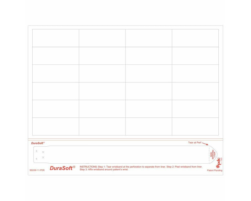 PDC Durasoft® Laser Wristband/Label, Tamper Evident, Paper, 2-5/8" x 1", Adult, White, 24 Labels per Sheet, 4 Pks of 250 Sheets per Case |  9503W-11-PDR