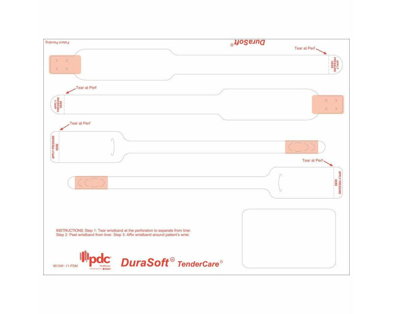 PDC Durasoft® Tendercare® Laser Wristband/Label Tamper Evident, Paper, 3 1/4"x2", Adult/Infant, White, 2 Pks of 250 Sheets per Case | 9510W-11-PDM