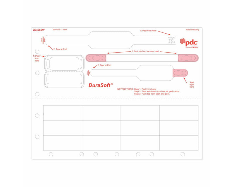 PDC Durasoft® Tendercare® Laser Wristband/Label with Holes Tamper Evident, Infant/Pedi, White, 4 Pks of 1000 Sheets per Case |  9517W2-11-PDR