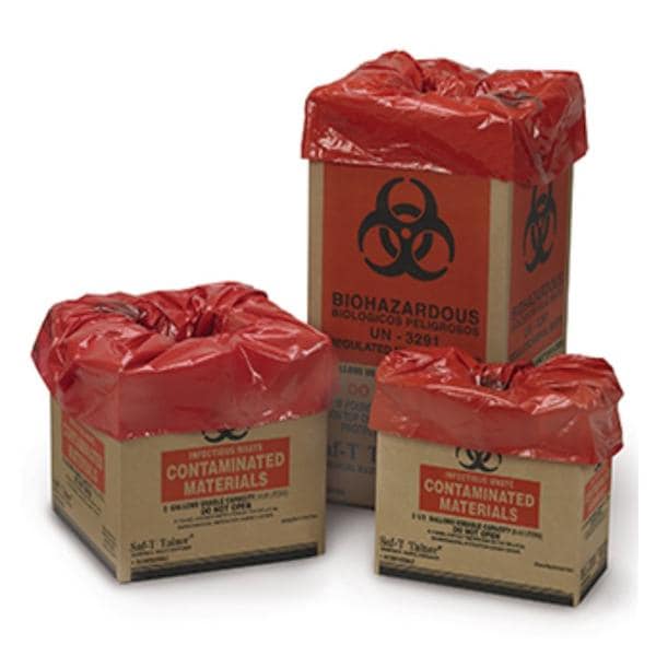 Medegen Medical Products, LLC -Saf-T-Tainer Sharps Container 11gal Red/Black 12x24x12" No Lid Corrugated Cardboard 14/Case 10-2011