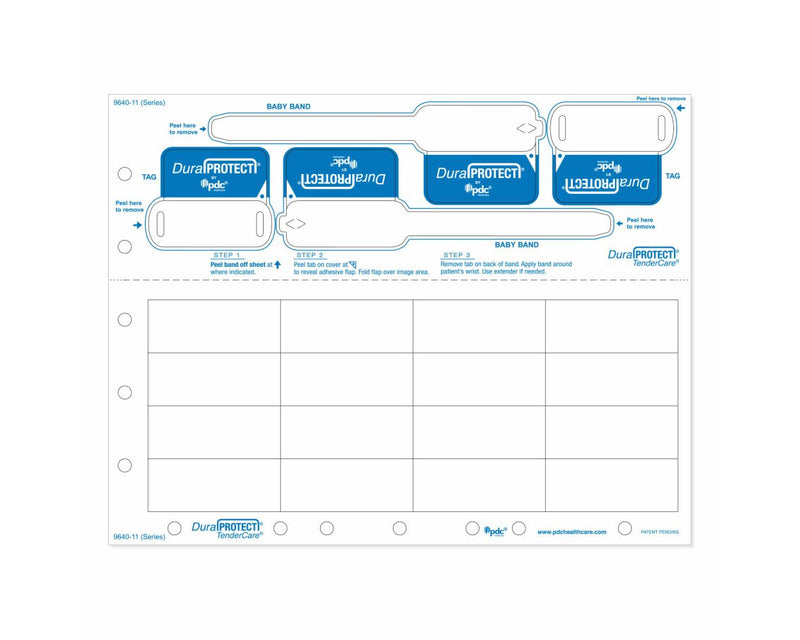PDC DuraProtect® Laser Patient ID Wristband Set, Infant, 16 labels/sheet, White | 9640-11-PDR