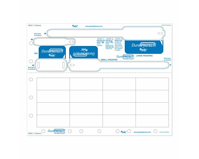 PDC DuraProtect® Laser Patient ID Wristband Set, Pediatric and Infant, 16 labels/sheet White | 9650-11-PDR