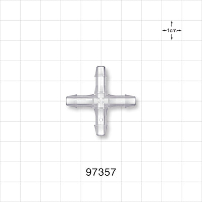 Cross Connector, Barbed - Fits 3/16 inch ID Tubing (0.188 inch, 4.76 mm) - 97357