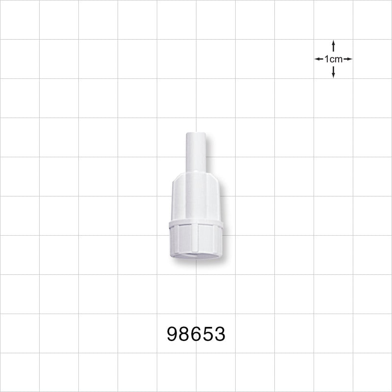 Large Bore Male Connector, White - 0.208 inch OD (5.3 mm) OD; 0.146 inch Thru Hole (3.7 mm) - 98653