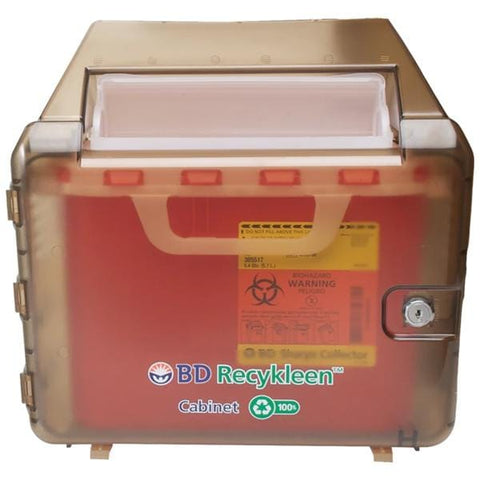 Becton-Dickinson -Recykleen Sharps Cabinet 5.4qt Brown 5-1/2x13-3/10x14" Plastic For Containers Non-Sterile Wall Mount/Shield Each 305096