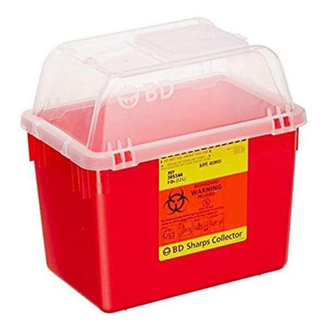 Becton-Dickinson -Sharps Container 2gal Red/Clear 6-8/10x11-3/10x10-3/10" Hinge Lid/Petals Plastic Nestable Non-Sterile Reusable 8Qt, 24 EA/CA 305344