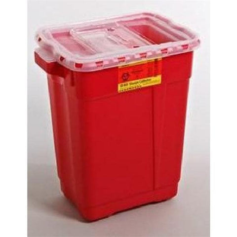 Becton-Dickinson -Sharps Container 9gal Red/Clear 11-3/4x17-3/4x18-1/2" Hinge Top Temporary Closure Plastic Large Double-Wall Handles Non-Sterile Dual-Opening Hinge Gasket Lid 8/Case 305601