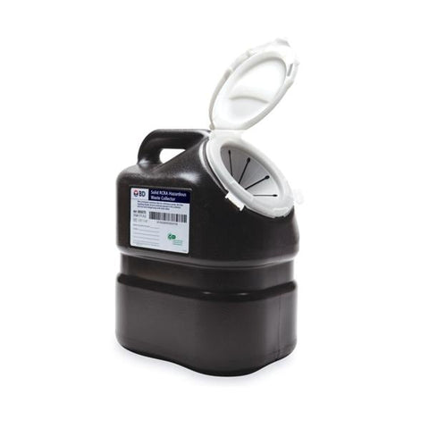 Becton-Dickinson -RCRA Hazardous Waste Container 3gal Black/White 12x10.5x7.5" Hinge Lid Plastic 70% Recycled Material 12/Case 305075
